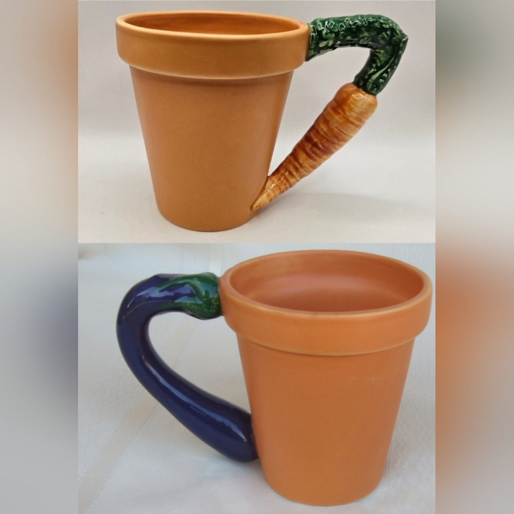 Department 56 Orange and Blue Ceramic Veggie Mugs set of 2